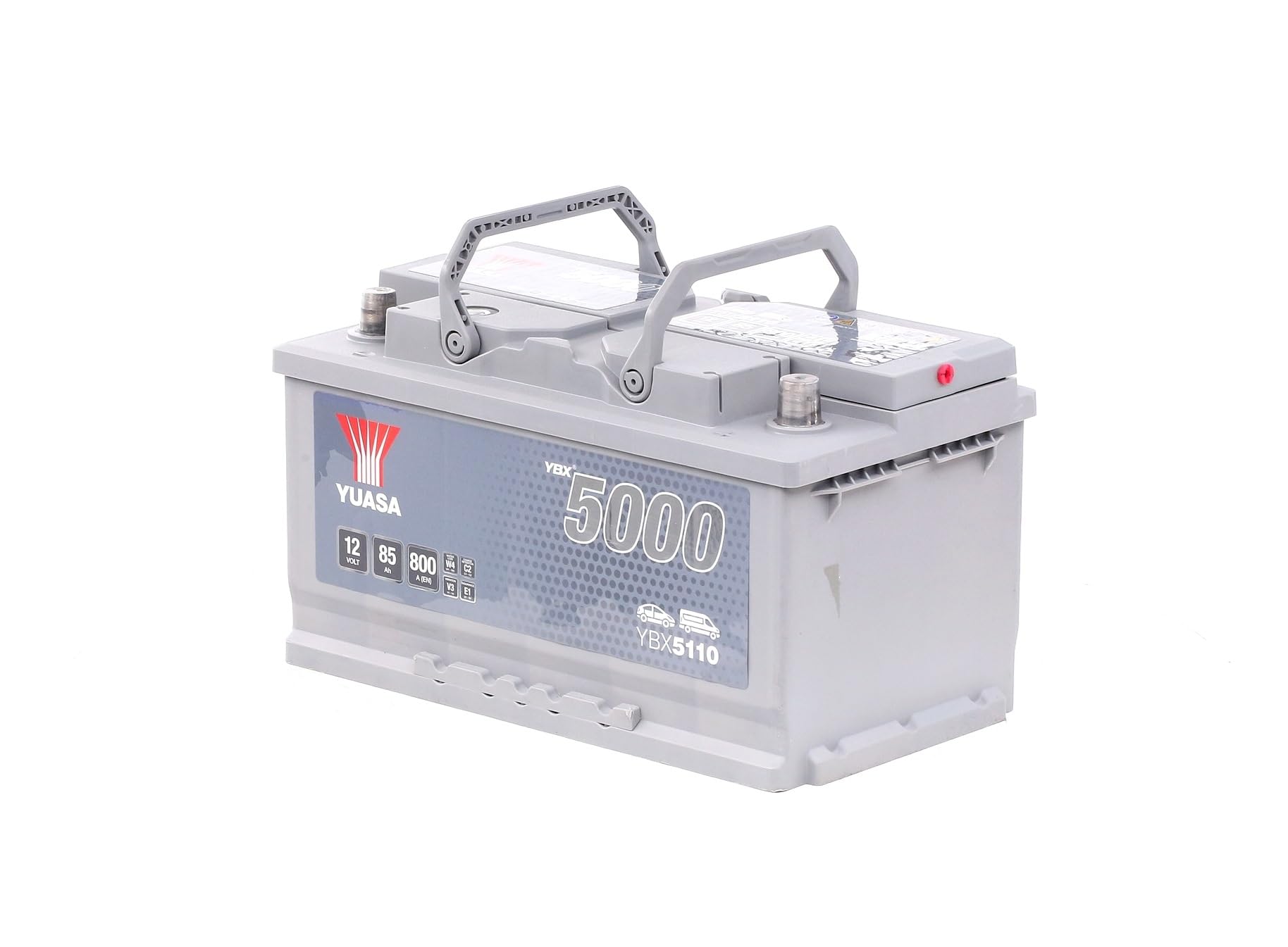 Yuasa YBX5110 Batería de coche Silver 12V 85Ah 800A - Automóvil de turismo | Capacidad de 12 V, 85 Ah, 800 CCA, tapa a prueba de vuelco, compatible con varios vehículos, hasta 50.000 arranques de motor