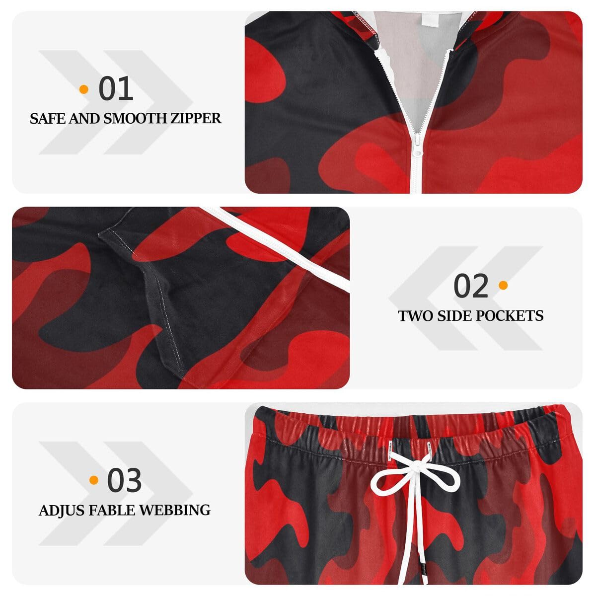 Conjunto deportivo de 2 piezas para mujer, diseño de camuflaje militar rojo, manga larga, conjunto deportivo de camuflaje