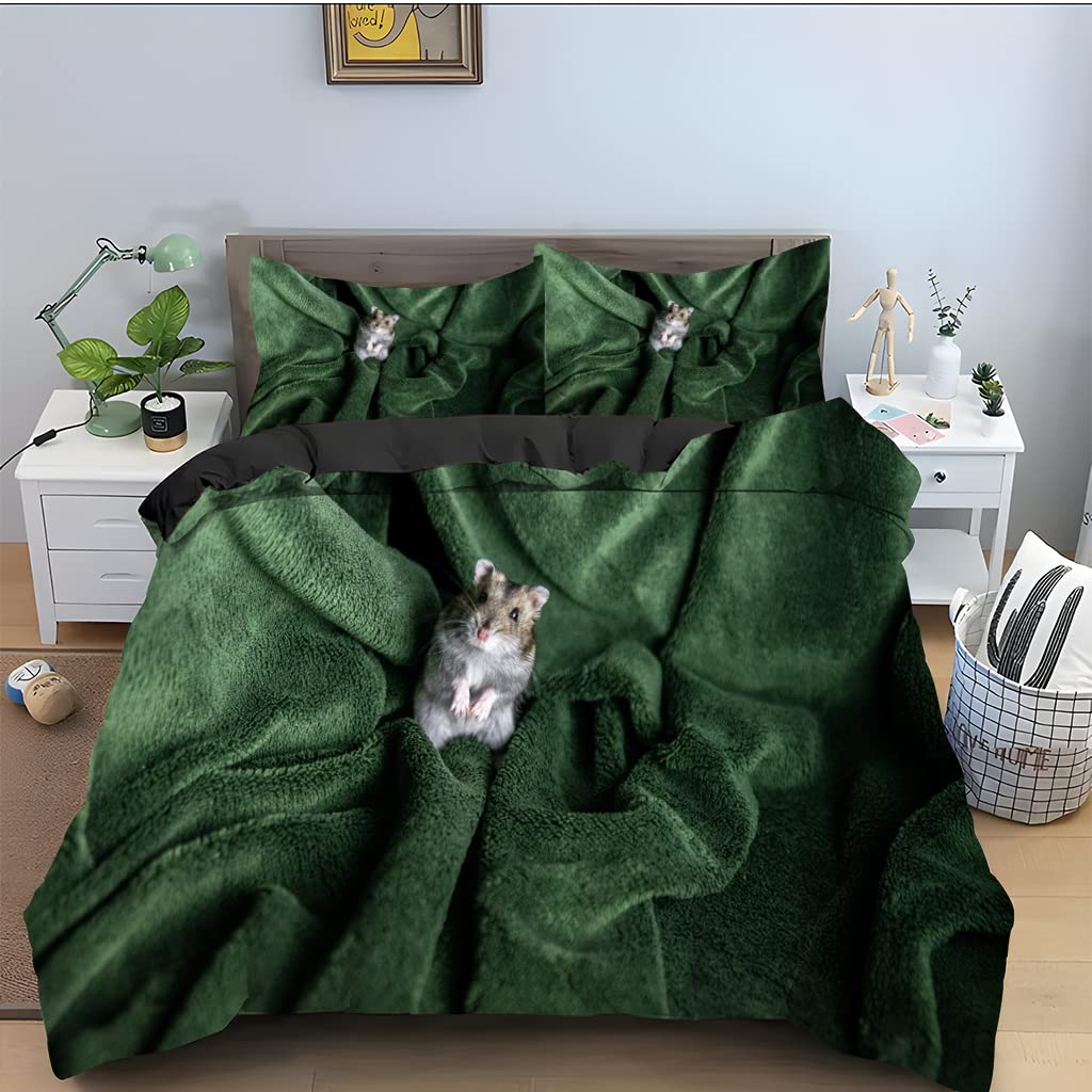 Parure de lit 220x240 adulte vert animal premium en microfibre
