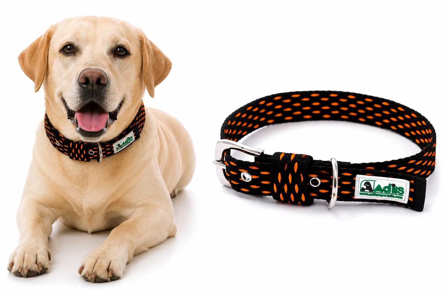 Adjustable Cotton Orange Dotted Dog Collar for Small, Medium & Large Dogs - Strong D-Ring, Metal Buckle, Pet Collars, Black - Sizes: S (12"-16")-image-20