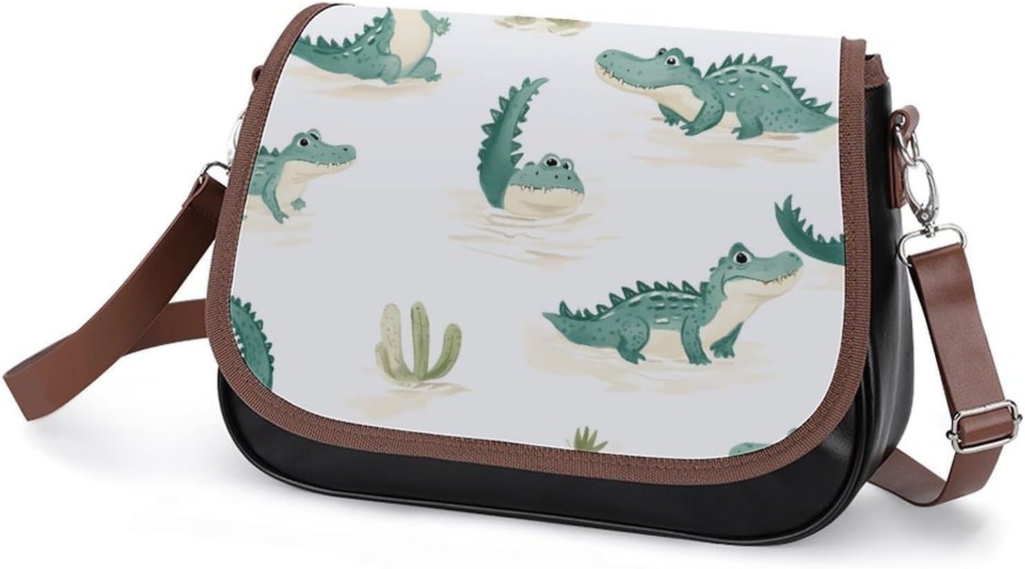 Cartoon Alligators Women Crossbody Purse Leather Messenger Bag Handbags Shoulder Strap Bags