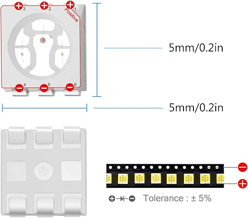 Miniatura 3 de (5 colores x 40 piezas  200 piezas) 5050 SMD LED diodo luces surtidas kit surtido (mini chip 0.197 in x 0.197 in para PCB DC 20mA) lámparas de