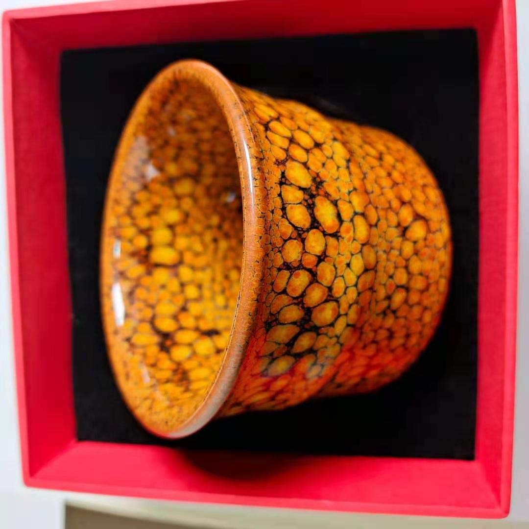 Amazon.co.jp: 天目茶碗 磁器 中国建窑建盞手作り 黄色の油滴竹の節