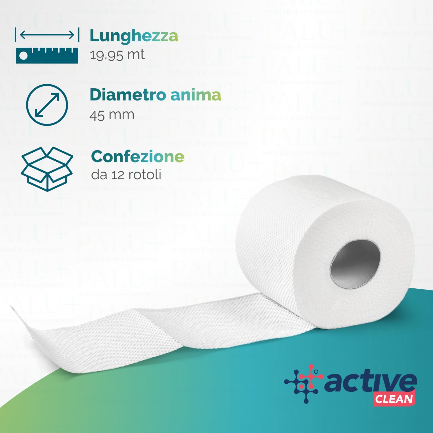 Paluplus 120 Rotoli di Carta Igienica ACTIVE, carta in Pura Cellulosa a 2 Veli di colore Bianco, Rotolo da 190 Strappi con lunghezza 19,95 mt, Carta Goffratura a Rombo 10 CF x 12 Pezzi -66095M -8,1