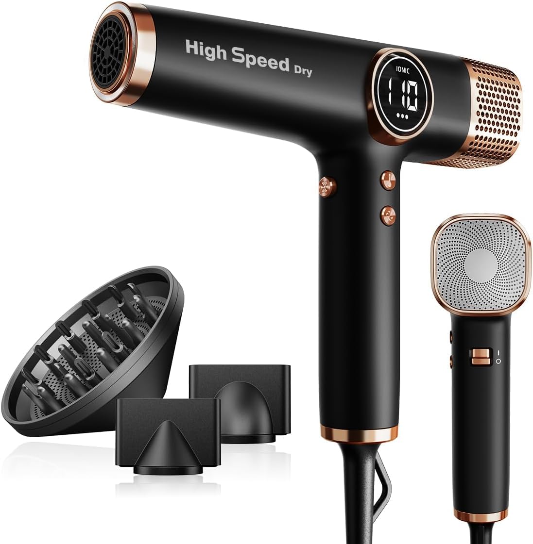Faszin Secado Pelo Profesional, Secador Rápido Ligero,Motor 110,000 RPM, Secador Pelo Iónico de 200 Millones para Mujeres y Hombres, Secador Pelo Silencioso (Negro Azabache)