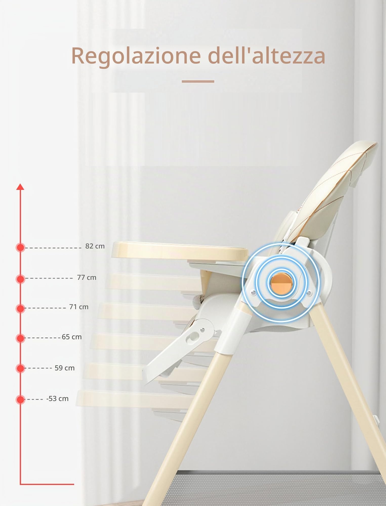 Nine point nine Pelle PU Seggiolone Pappa, Convertibile Pieghevole Seggiolones Pappa 0 36 Mesi con 6 Altezze e 3 Posizioni Reclinazione, Seggiolone Neonato con Doppi Vassoi e Ruote (808 Khaki)