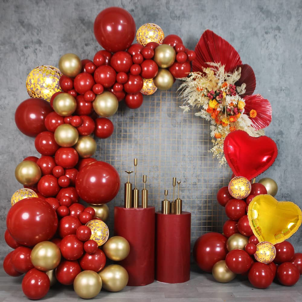 Kit Arco Globos Oro Rojo, Doble Rojo Cromado Oro Confeti Látex Globo Guirnalda Para Baby Shower Wedding Aniversario Valentine's Day Boda Cumpleaños Fiesta Decoración