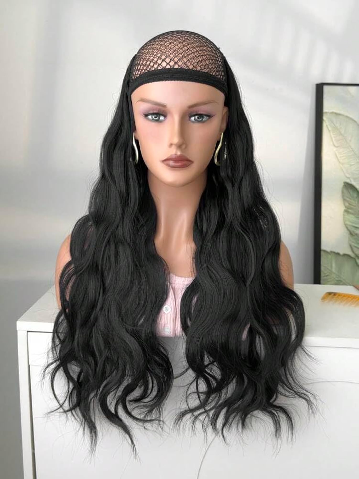 Women's 24 Inch Long Curly Wavy Hair Extension, Black