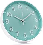 Wall Clock 12 Inch Mint Green Modern Simple Quartz Decorative Clock Non-Ticking Silent Battery Operated Round Wall Clocks Trendy and Practical Best Gift for Living Room Bedroom Kitchen Office