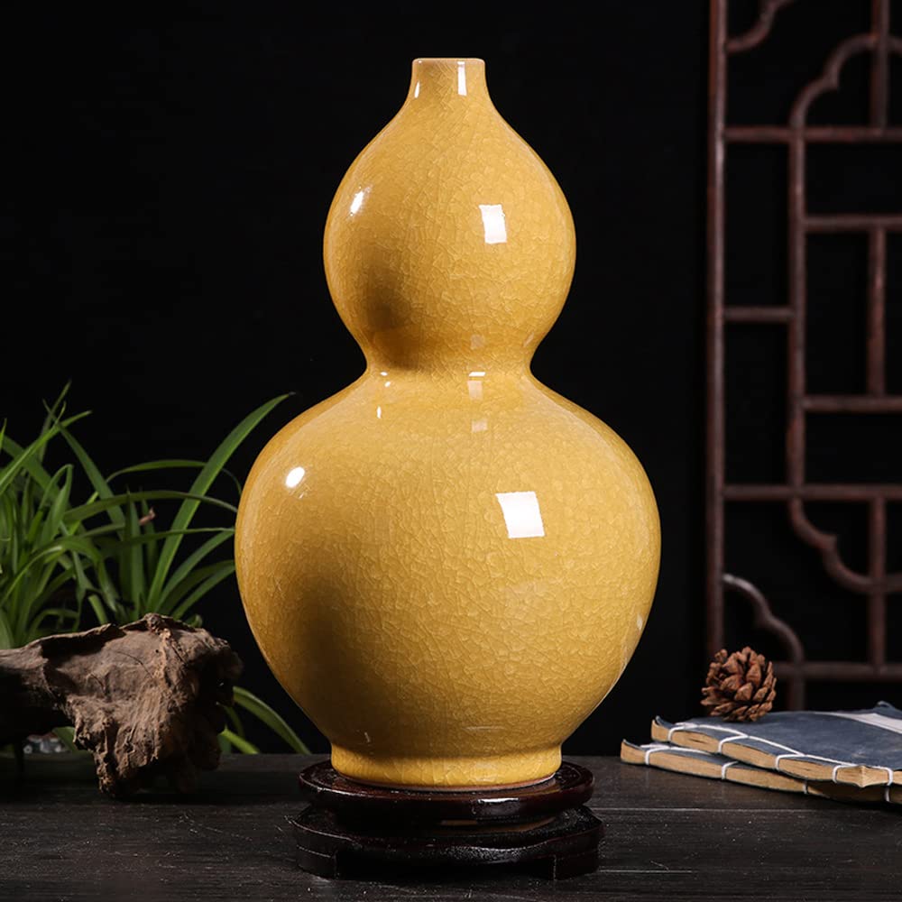 asdchZen Chinese Yellow Cracked Glazed Jade Piece Color Glazed Vase Jingdezhen Ice Cracked Glaze Handmade Simple Chinese Ceramic Decorative Vase Gift,B