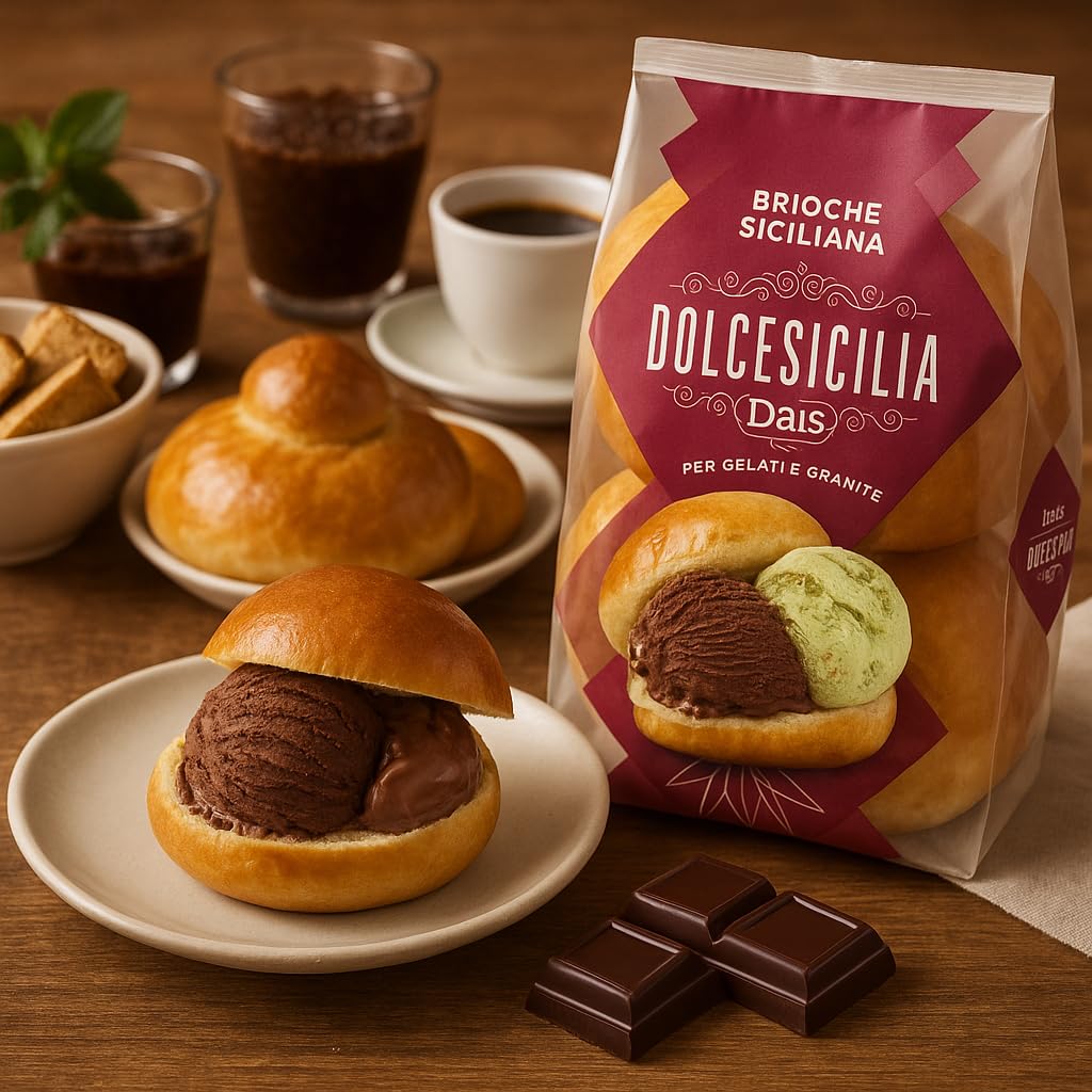 6 Confezioni Brioche Siciliana 280g (4 Pezzi per Confezione) – Soffici e Profumate, Ideali per Gelato, Granite, Colazione o Merenda, Ricetta Tradizionale con “Tuppo”, Totale 24 Brioches