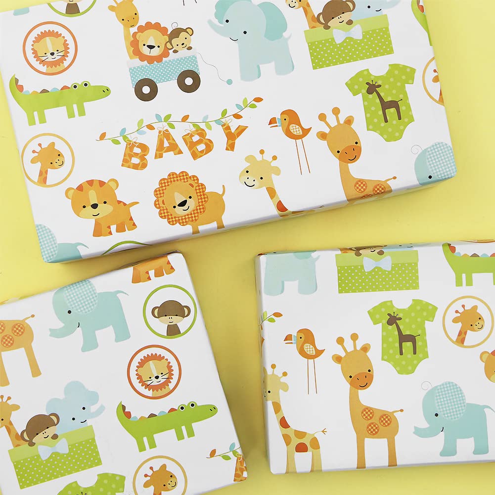 Twizler Papier Cadeau Pour Bébé Garçon – Motif Animaux De La Forêt
