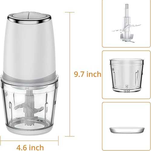 Miniatura 2 de Procesador de alimentos de 300 W con cuenco de vidrio de 20.3 fl oz, mini picadora eléctrica de alimentos para verduras, carne, frutas, nueces, puré