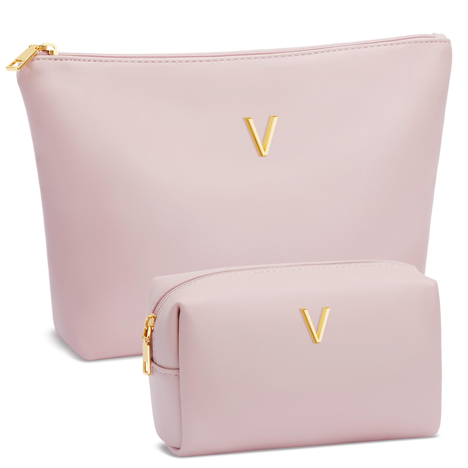 CLOUDWINGS Mom Gifts| Initial Makeup Bag Set for Women Girls Personalized Gifts for Bridesmaid Teachers Graduation Friend Female PU Leather Cosmetic