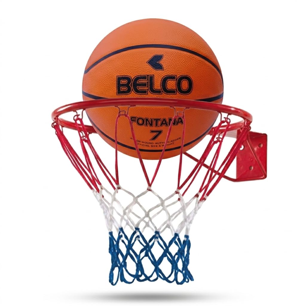 Belco Fontana Basketball Size 7 with 46 cm Ring, Net Included, Orange, Nylon Wound Butyl Bladder-image-43