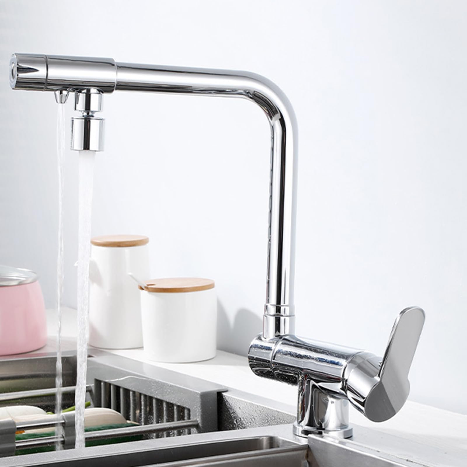 Robinet de cuisine pliable 3 voies en laiton finition chrome design