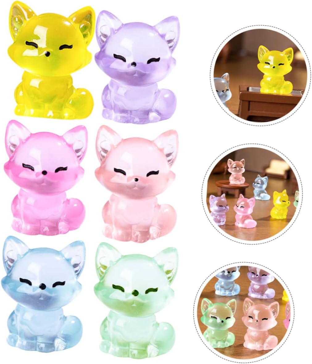 Zerodeko 12pcs Fox Figurines Stuffed Fox Toy Night Glow Animal Resin Toys for Fairy Garden DIY Decor Cute Statues Mini Resin Figures