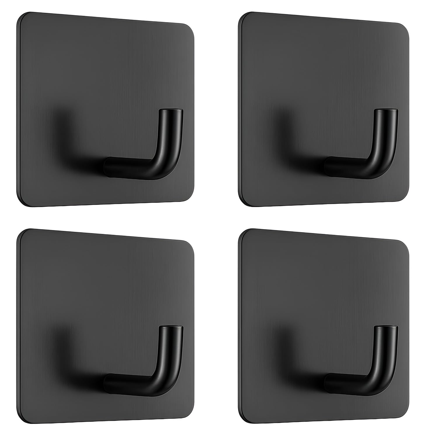 DALUCI Self Adhesive Hooks for Wall Heavy Items – Metal Wall Hooks for Hanging Clothes, Towels & Keys – Waterproof No Drill Sticky Wall Hanger Hook for Bathroom & Kitchen (J Hook-Black, 4)