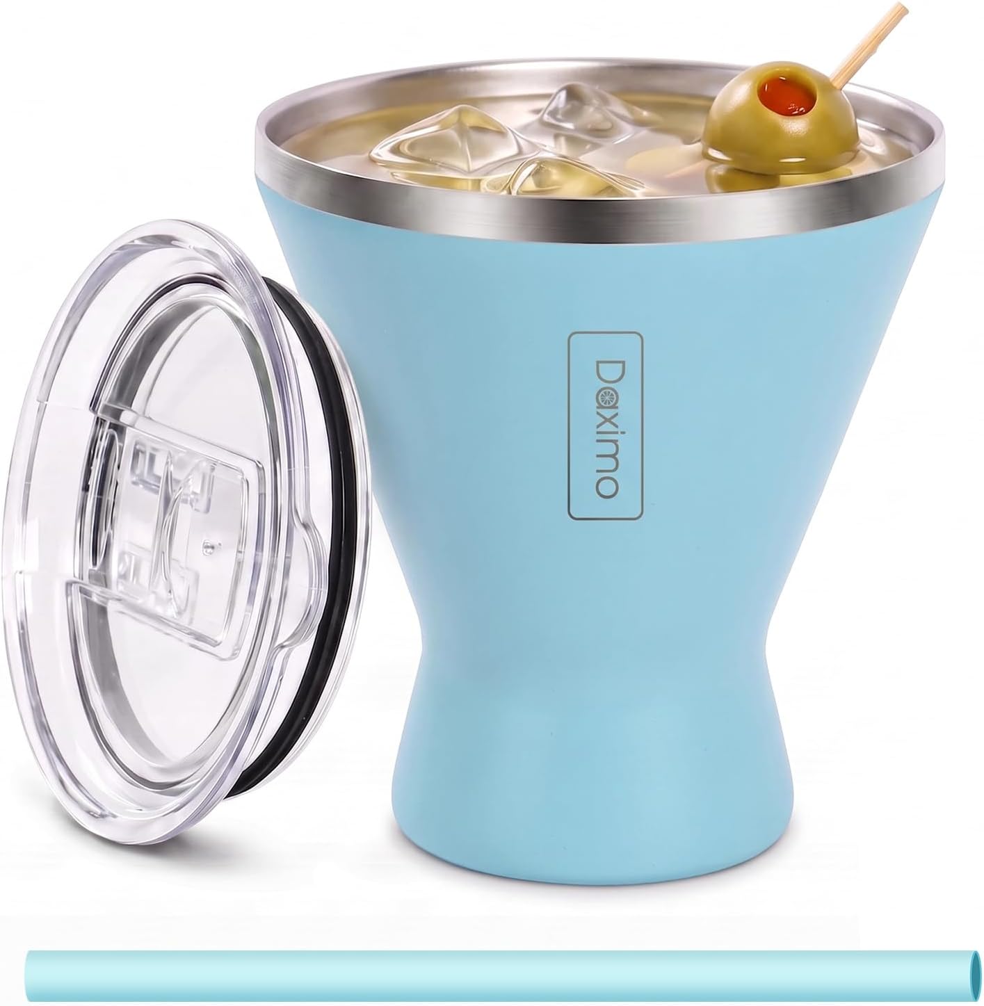 Daximo 10 oz Vacuum Insulated Martini Glasses with Lid and Silicone Straw