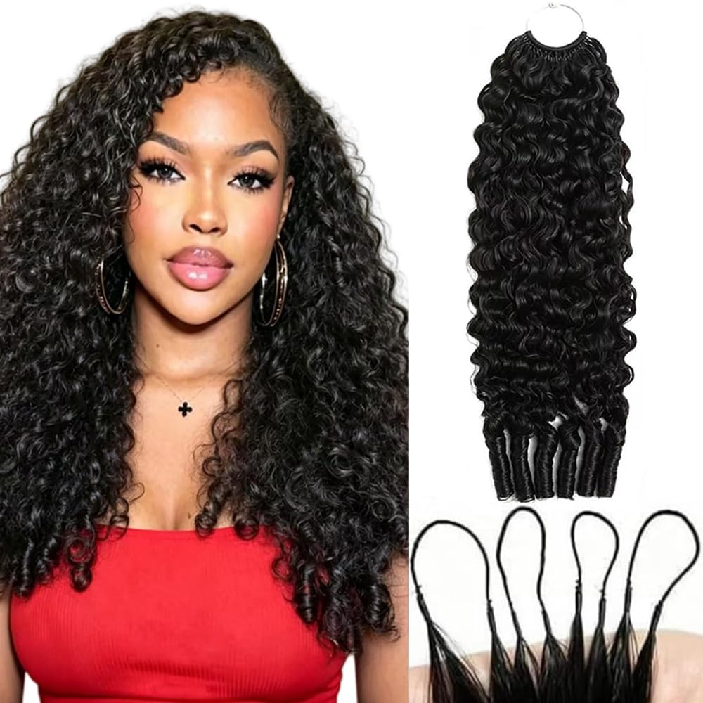 Feather Crochet Burmese Curly Miracle Knots Human Hair Extensions Echthaar Haar Knotless Invisiable Colore Natural Black 50g for Woman 20 Zoll