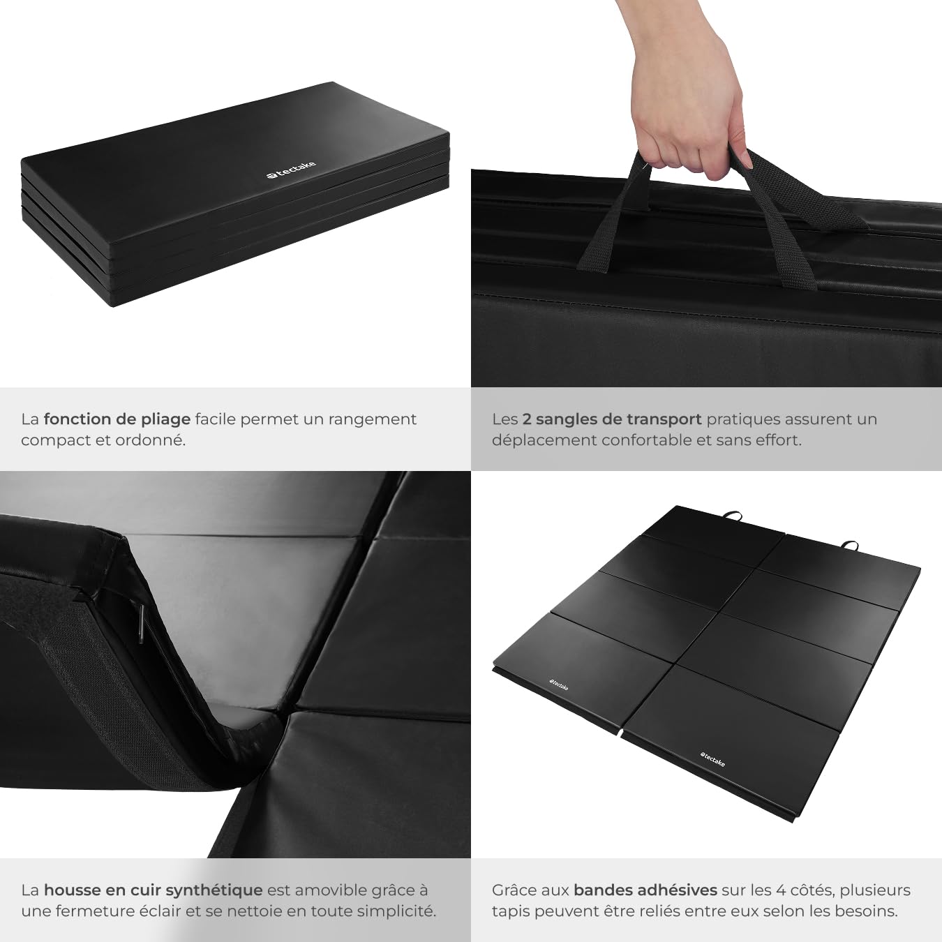 tectake® Tapis de sport épais Tapis de yoga Pliable, Matelas de Gym Antidérapant 240x120x5cm Poignées de Transport, Gymnastique, Fitness, Arts martiaux, Yoga, Pilates, musculation, Stretching, Piscine