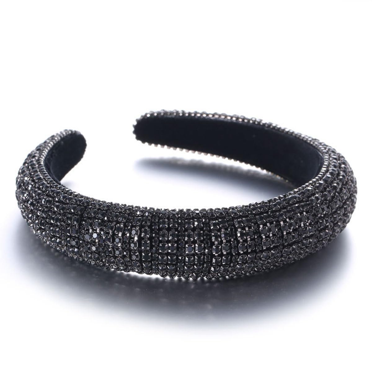 scicent Black Hairband Beaded Rhinestone Headbands Padded Wide Hair Bands Crystal Diamond Head Band for Women Girls 16812 - Image 3