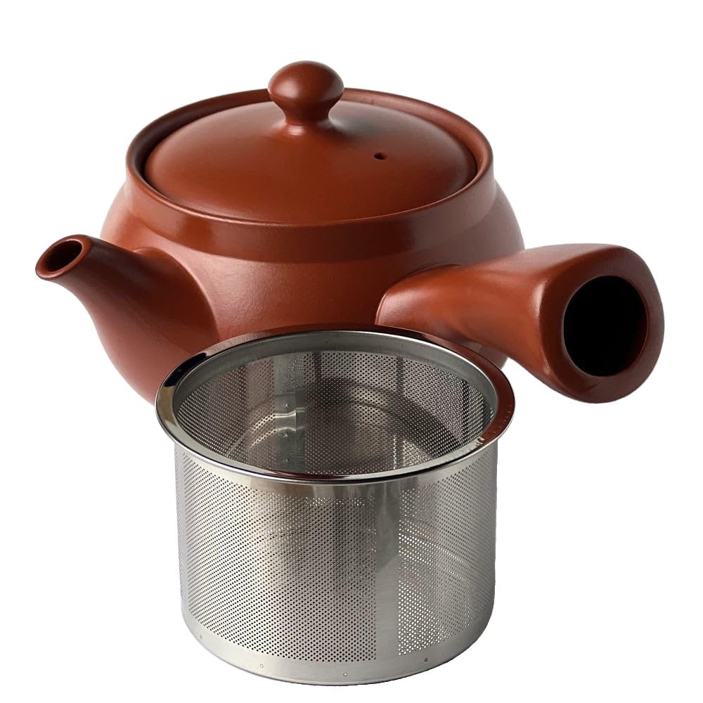Tokoname Red Mud Kyusu with Stainless Steel Strainer