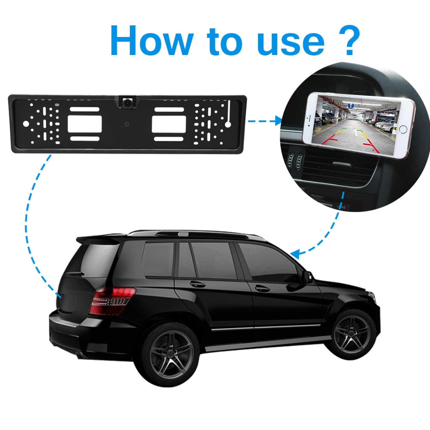 Caméra de recul pour Plaque d'immatriculation sans Fil WiFi5 – Angle Large 170°, Vision Nocturne HD étanche, dashcam, Compatible Android et iOS pour Voiture, Camping-Car, Fourgon