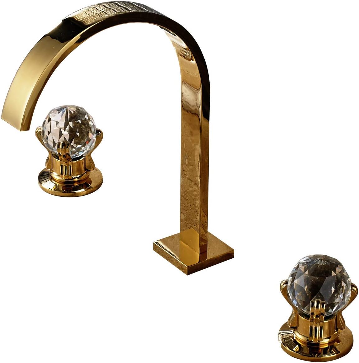 Rozin 3 Holes Widespread Bathroom Sink Faucet Crystal Knobs Vanity Basin Mixer Tap Gold Polished