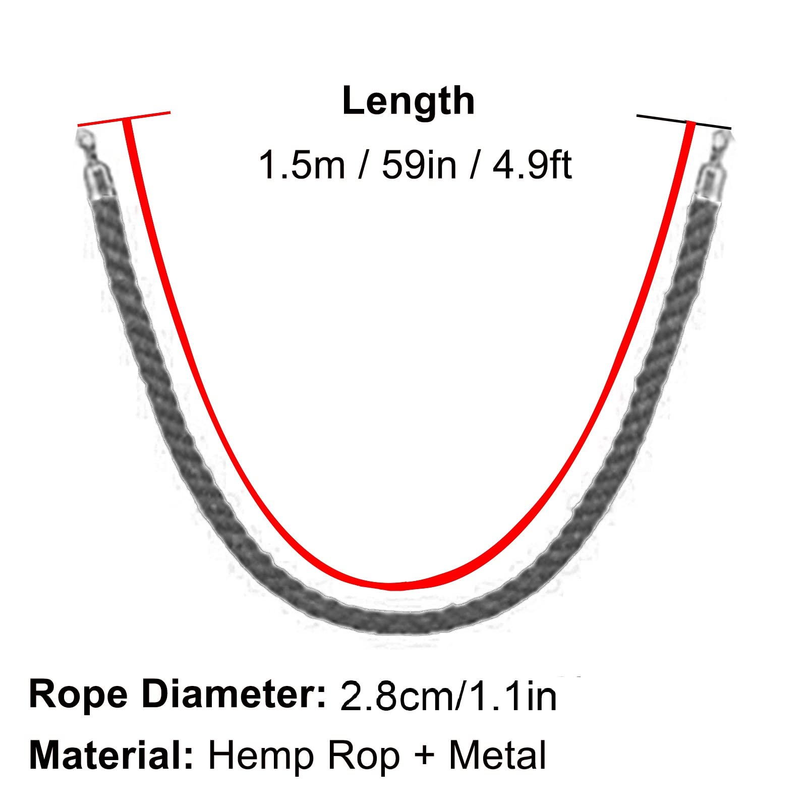 WDJBPSH 2 Pcs Hemp Stanchion Rope with Hooks, 59in Lenght Crowd Control Ropes for Crowd Control, Lines & Queues, Easy Assembly (Color : Champagne Color)