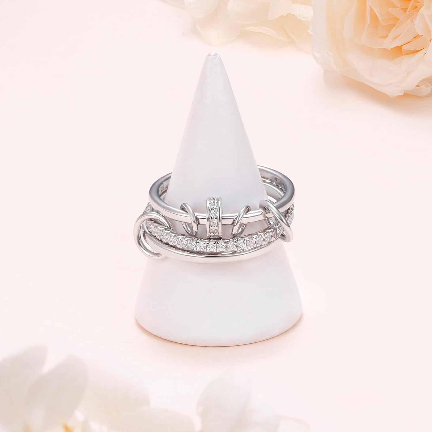 Stackable Rings for Women S925 Sterling Silver Interlocking Statement Rings Set Dainty Cubic Zirconia CZ Non Tarnish Band Thumb Ring Jewelry Gift for Women