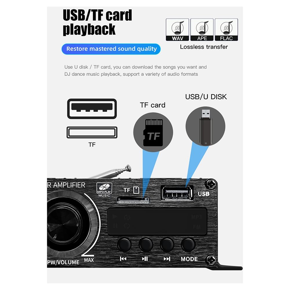 Amplificador Estéreo AK360 para el Hogar y el Coche, Amplificador de Radio con Reproducción Sin Pérdidas USB, Amplificador de Sonido HiFi Bluetooth 5,0