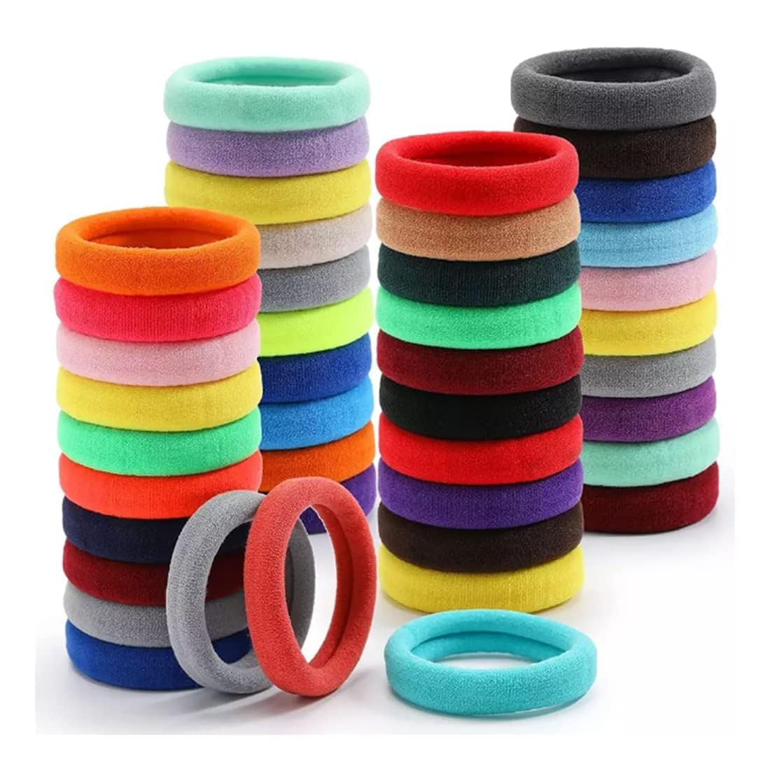Saavi™ Rubber Band Cotton Hair Rubber Bands (Multicolor 20 Pieces) Elastic Durable Ponytail Holder Hair Ties, Buns Headbands, Accessories for Girls and Women