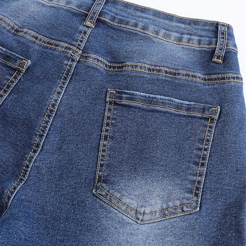 Image of THUNDER STAR Women Mid Rise Ripped Stretchy Jeans Shorts Frayed Raw Hem Casual Denim Shorts