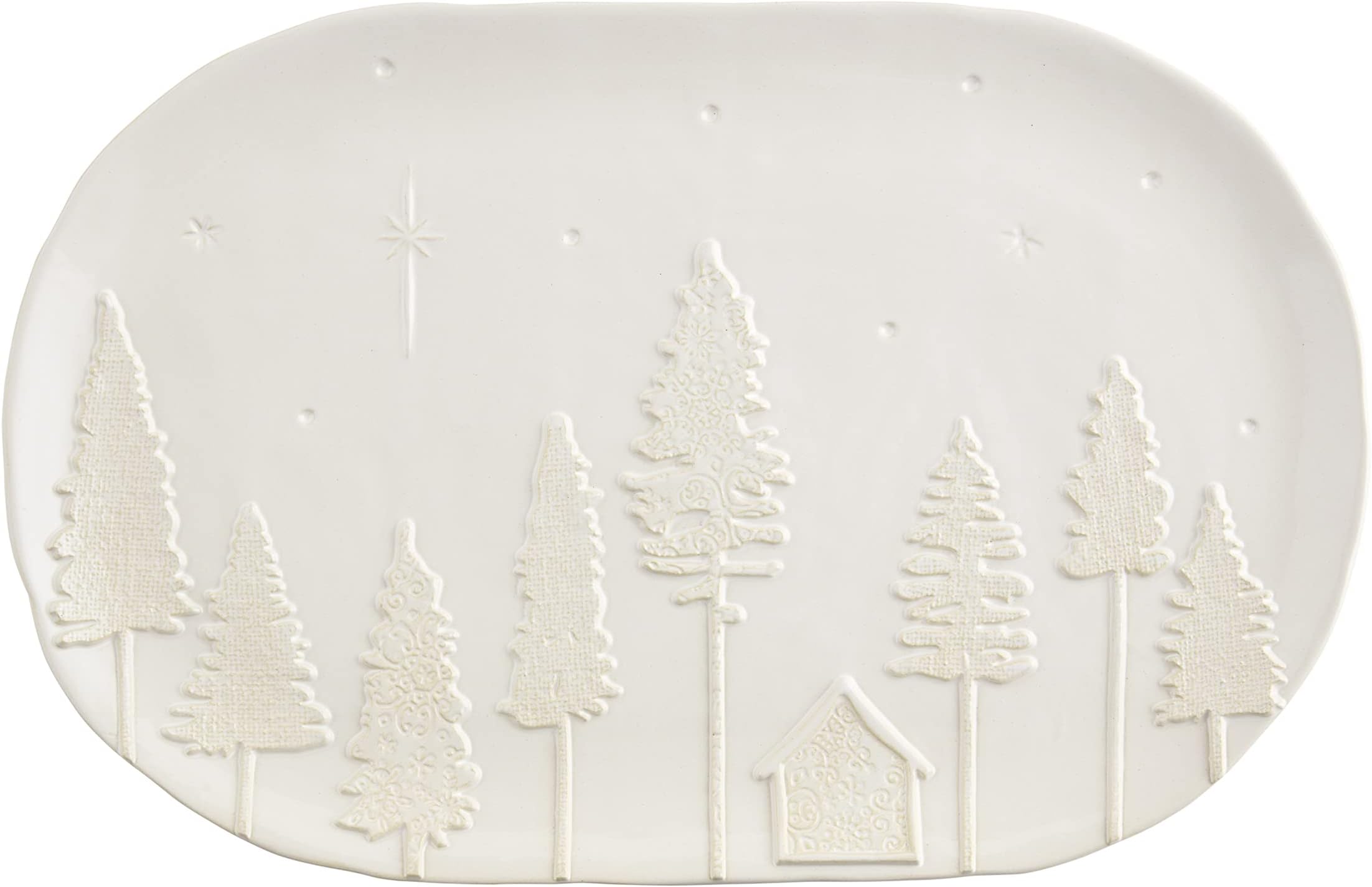 Mud Pie Stoneware White Christmas Tree Serving Platter, 11"x17"