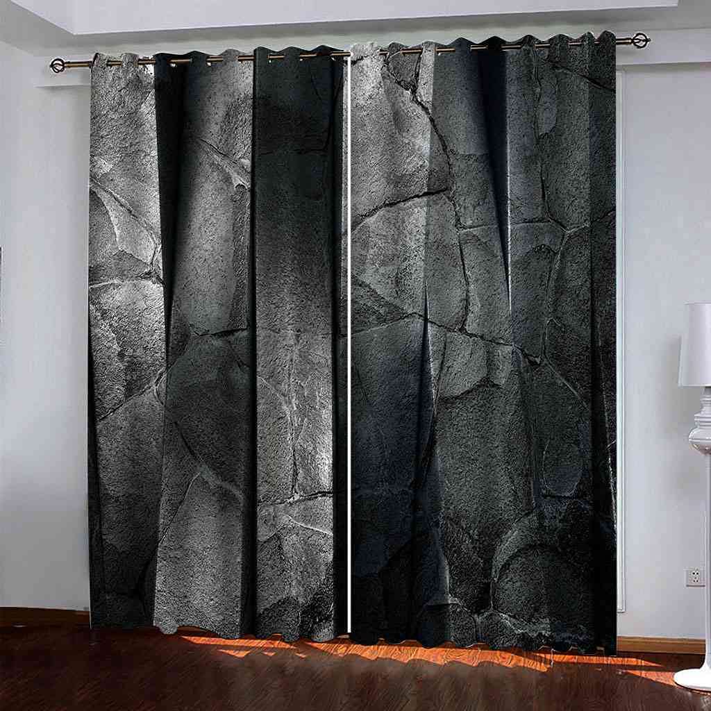 Rideau Occultant Paroi de Pierre Grise Lot de 2 Rideaux Isolants Lourd Salon 300x270 cm