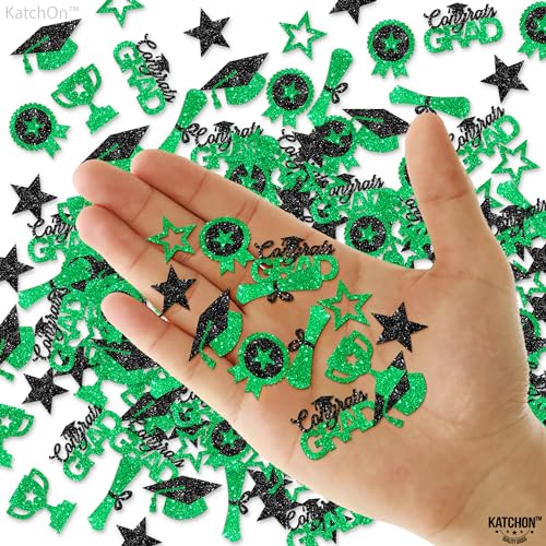 Image of KatchOn, Glitter, Green and Black Graduation Confetti - Pack of 300 | Class of 2026 Graduation | Congrats Grad Confetti for 2026 Graduation Decorations | Confetti for Graduation Table Decorations