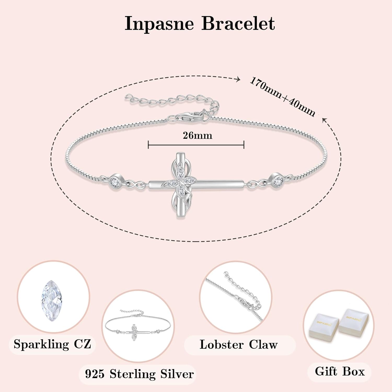 Cross Bracelet for Women 925 Sterling Silver Infinity Butterfly Birthstone Link Bracelet Crucifix Religious Jewelry for Her - Image 6