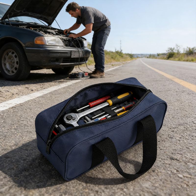Bolsa de herramientas pequeña con boca ancha y asa de transporte, bolsas organizadoras de herramientas impermeables para llaves, alicates y herramientas de bricolaje en taller, obra y reparación del
