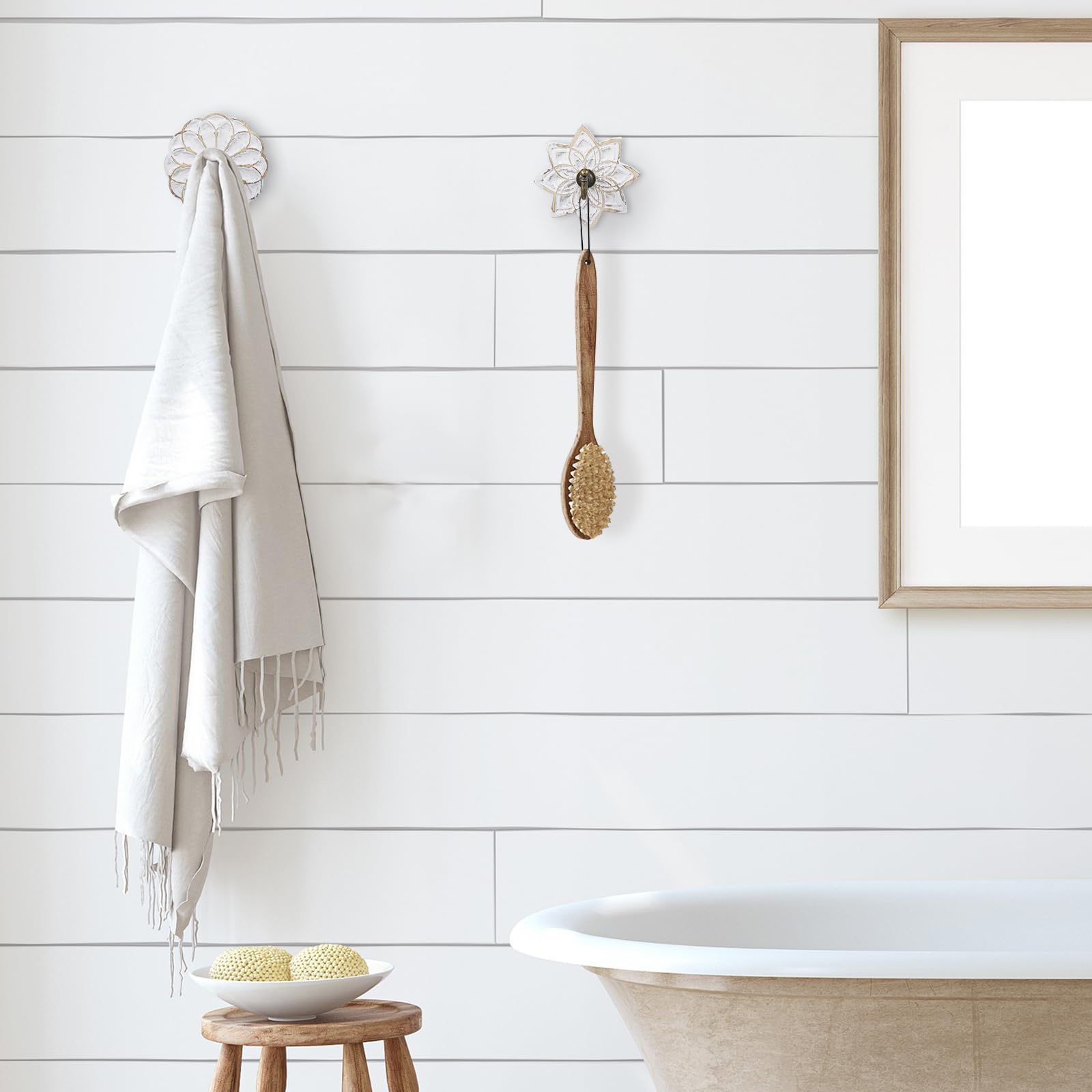 Weysat 3 ganchos de pared para abrigos de granja, ganchos decorativos blancos, ganchos decorativos de madera envejecida, ganchos de pared tallados, decoración de pared elegante, ganchos para colgar
