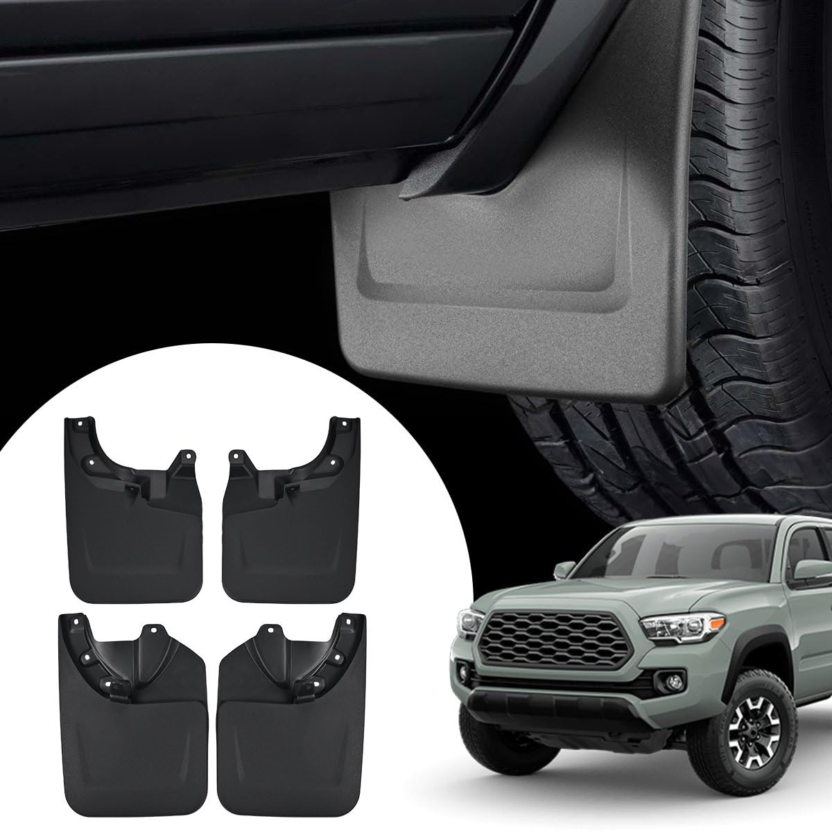 Front &amp; Rear Mud Flaps, 4PCS Mud Guards All Weather Splash Guards Mudguards Mudflaps with Hardware Kits Accessories for Tacoma 2022-2023