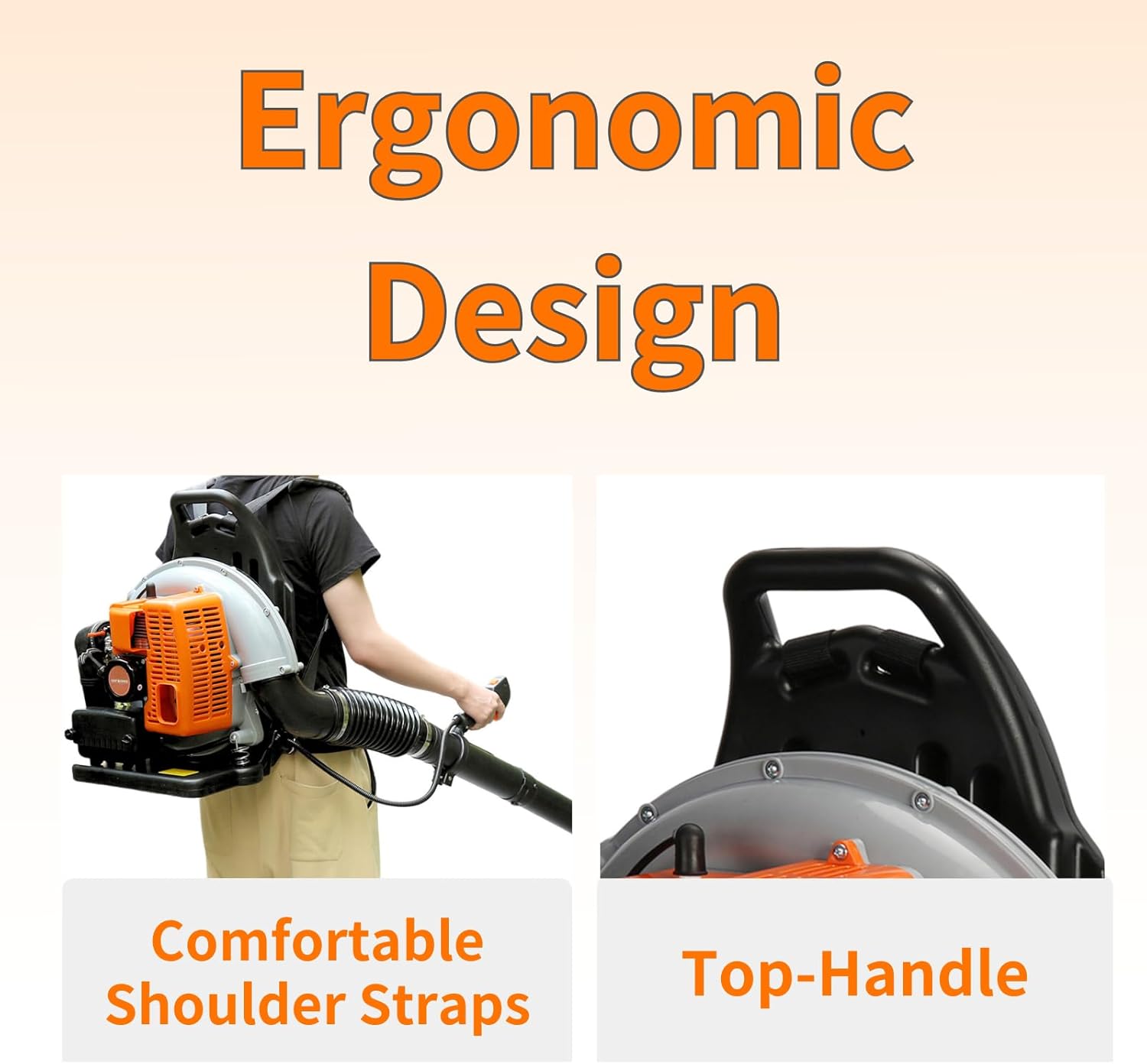 Backpack Leaf Blower, 63CC 2-Stroke Engine Backpack Blower, 665 CFM Leaf Blower Gas Powered with Powerful Wind, Gas Leaf Blowers Snow Blower for Lawn Road, Snow Cleaning (63CC Orange)