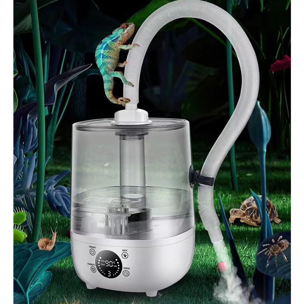 Sarini Humidificador de Reptiles para Terrarios, Tanque de Agua Grande de 4L, Generador de Niebla con Tubo Telescópico, Pulverizador Silencioso para Reptiles y Plantas Húmedas