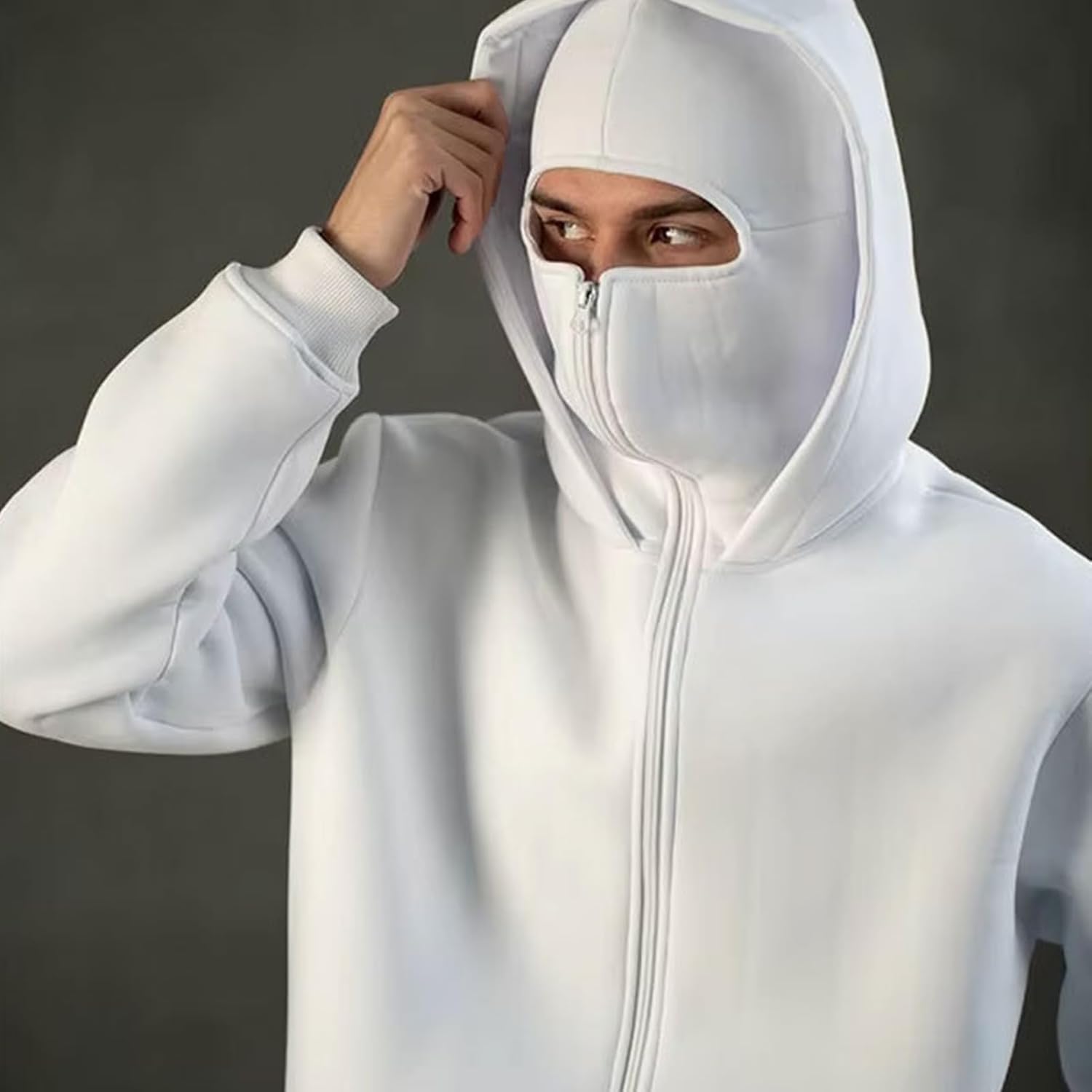 Shiesty Zip Up Hoodie with Mask, Hoodie with Face Mask Built in Balaclava,Ski Elusive Balaclava Hoodies for Men - Image 4