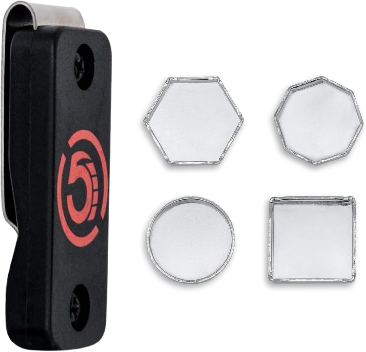 Cru5h Billiards Magnetic Chalk Holder Belt Clip - Rare Earth Neodymium Magnet Belt Clip with Metal Chalk Holders - Circle, Hexagon, Octagon, and Square Included