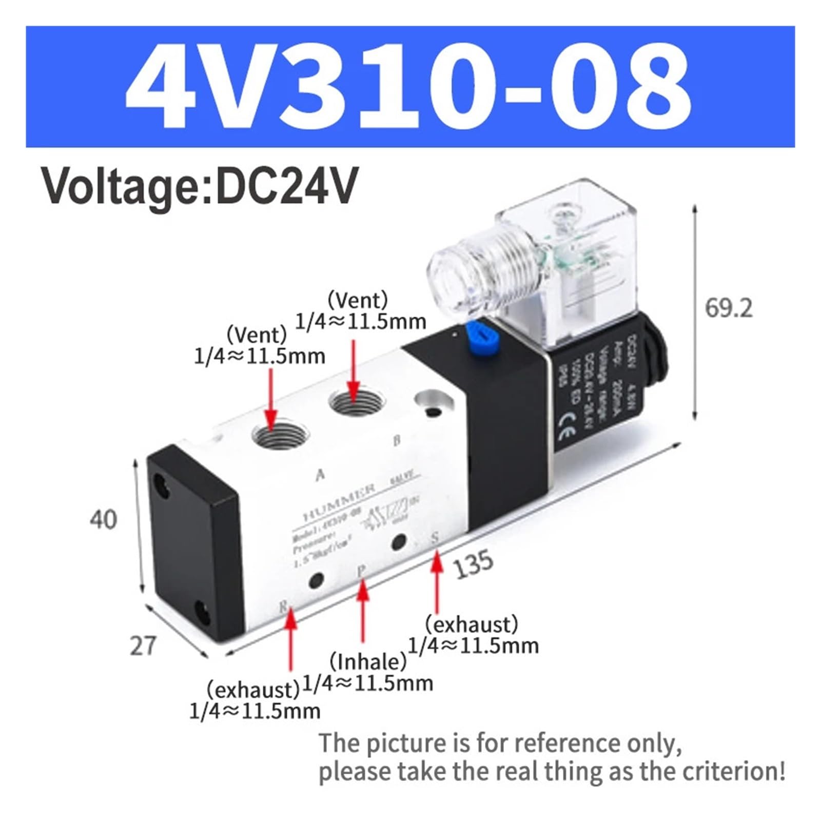 Válvulas solenoides neumáticas eléctricas 4V110, 4V210 y 4V310 de 5 vías y 2 Posiciones, Control de Aire y Gas, Conjunto de válvulas de colector magnético(4V310-08 DC24V)