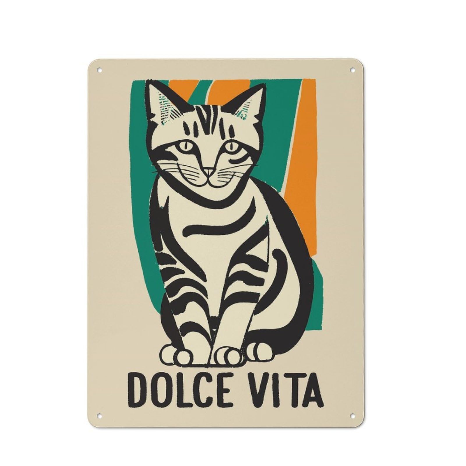 Junmoney Style-22 Dolce Vita Funny Cat Workshop Style Metal Wall Decor 40X30cm, Decorative Metal Plaque For Garage, Hobby Room, Office Or Man Cave