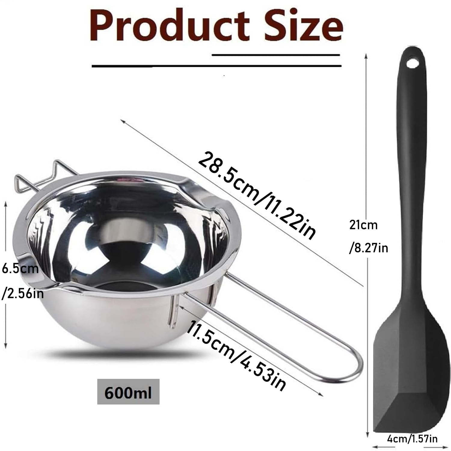 1 Stück Wasserbad Schmelzschale, 1 Stück Schwarz Spatula, Schokolade Zum Schmelzen, Chocolate Melting Cup, 304 Stainless Steel Water Bath, Zum Schmelzen Von Schokolade, Butter Und Milch Heizung