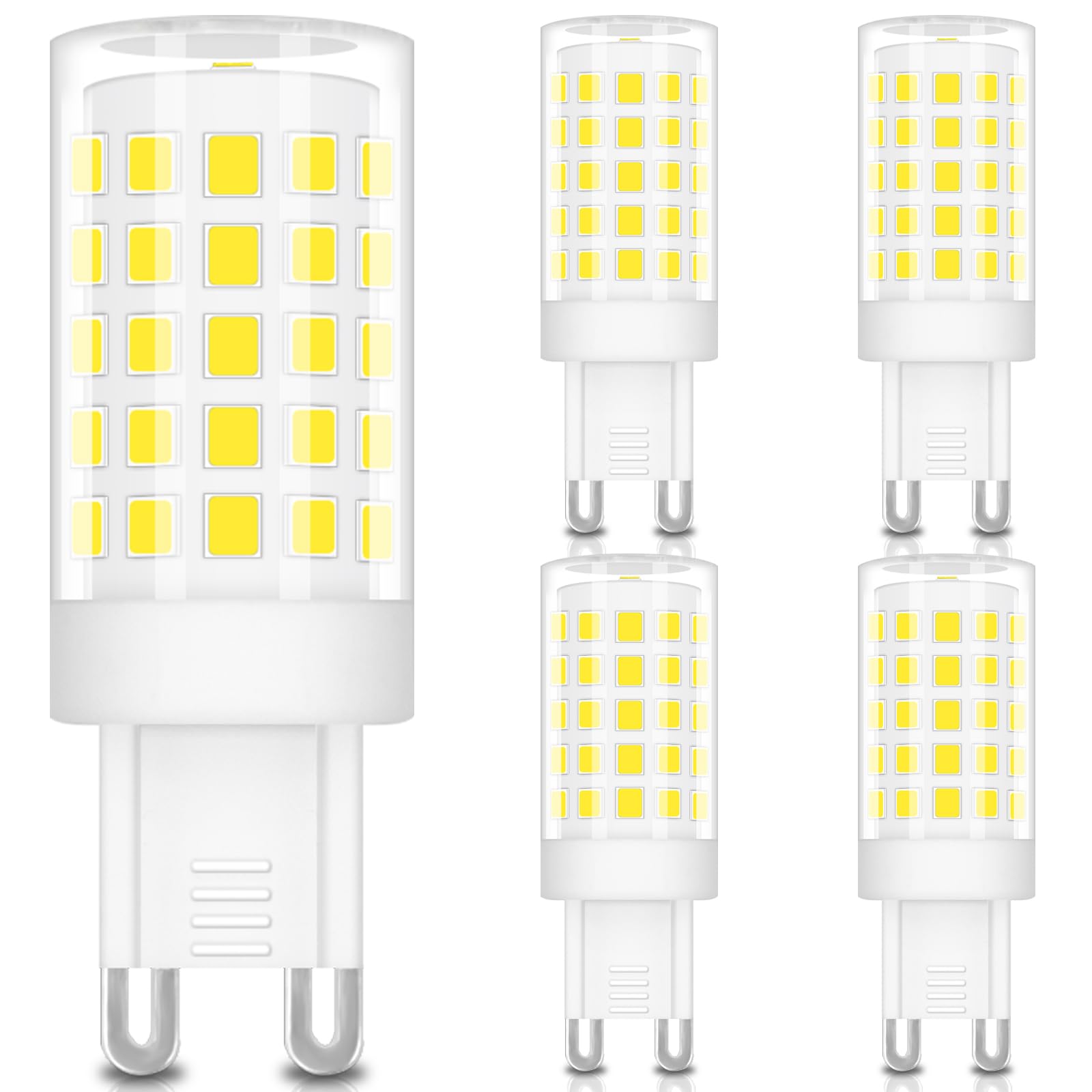 TRIJZHOU G9 Entspricht 40W Halogenlampe 4W LED Lampen, 430 Lumen, AC 220-240V, Nicht dimmbar 6000K Kaltweiß Kein Flimmern, Enegiesparende Kleine Birne für Faretti Plafoniere 5 Stück