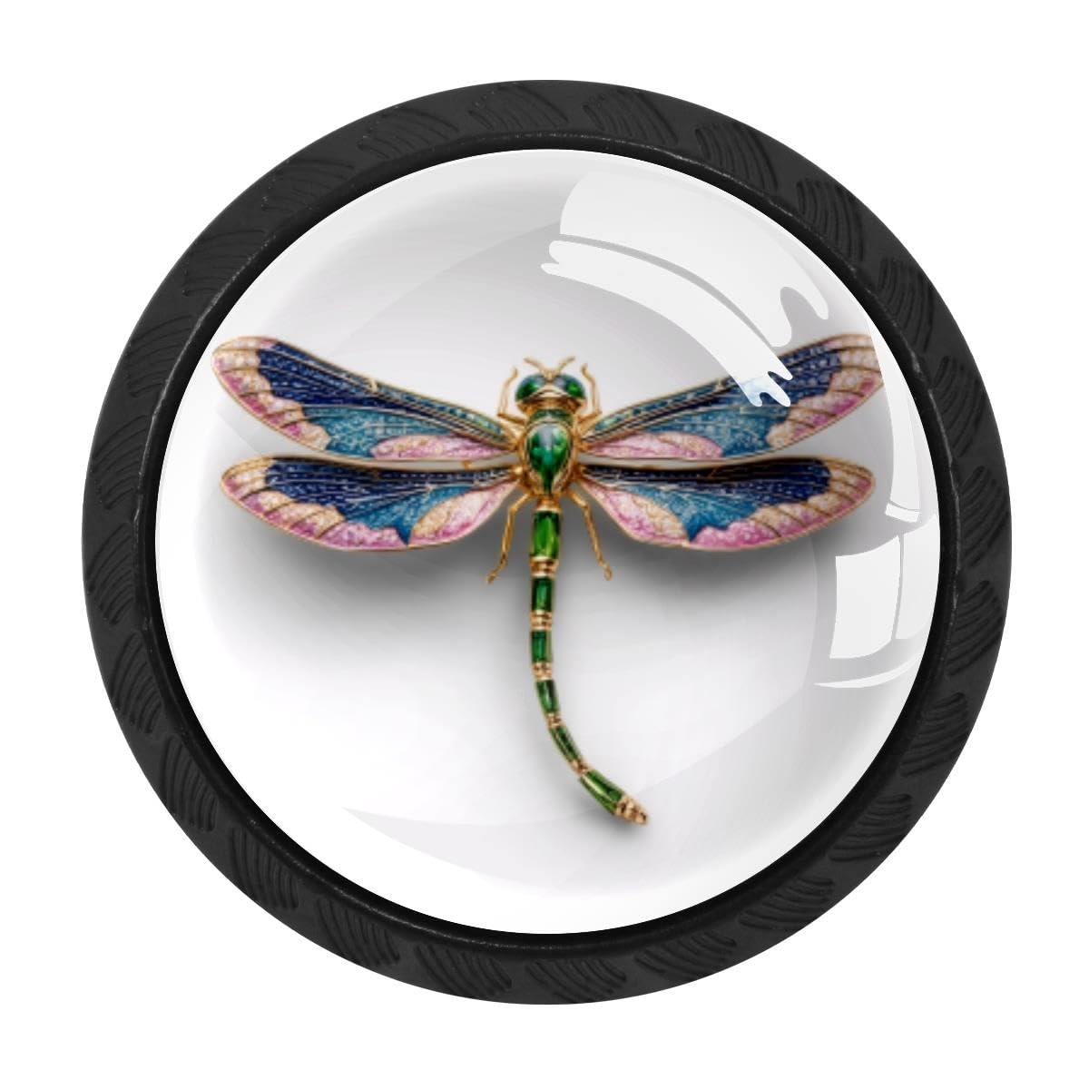 HEOEH 4 PCS Cabinet Knobs, Dragonfly Gemstone Drawer Knobs Dresser Handles